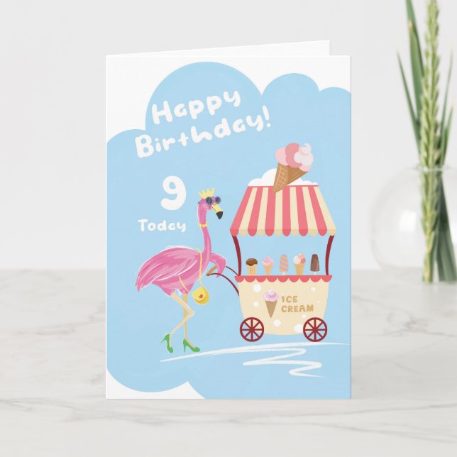 For Girl 9th Cute Flamingo Birthday Card (Front)