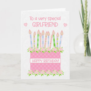 For Girlfriend Birthday Cake Hearts and Roses Card