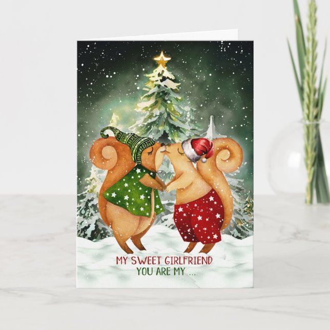 for Girlfriend Sweet Squirrel Love Christmas Holiday Card (Front)