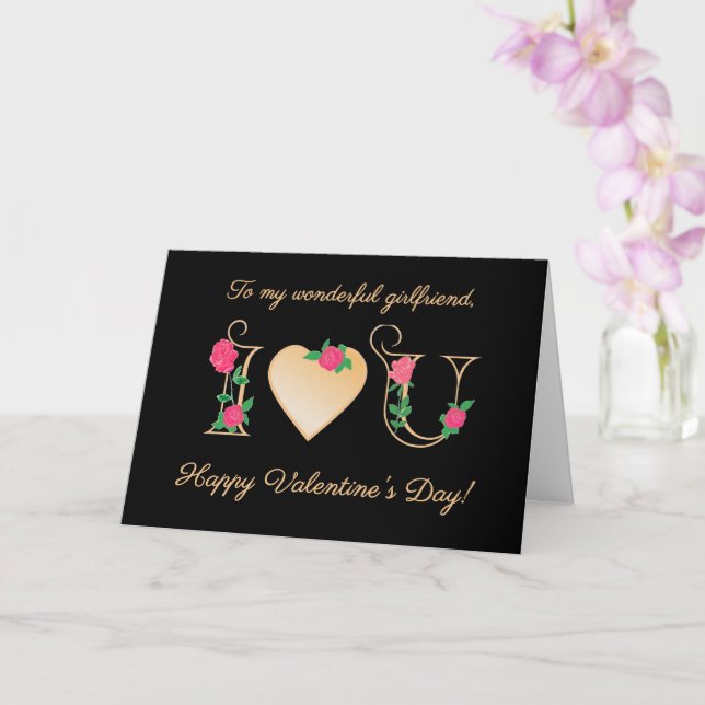 For Girlfriend Valentines Day with Red Roses Card (Orchid)