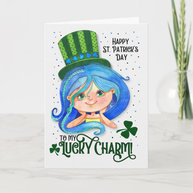 For Girls St. Patrick's Day Cute Irish Lass Holiday Card (Front)