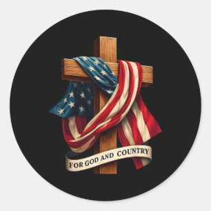 For God And Country Cross Christian Patriotic Jesu Classic Round Sticker