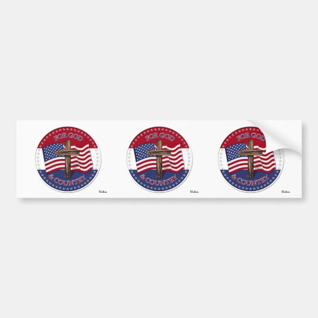 For God And Country - Cross with 50 stars US Flag Bumper Sticker (Front)