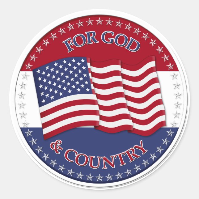 For God And Country - round with 50 stars US Flag Classic Round Sticker (Front)