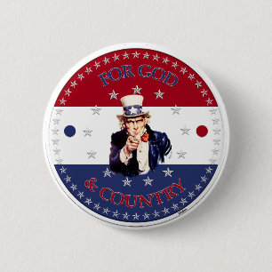 For God and Country Uncle Sam 2 Inch Round Button