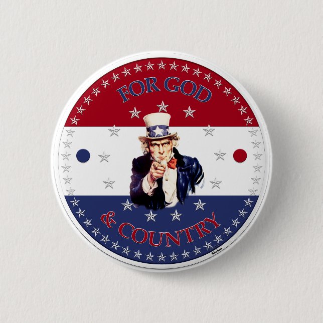 For God and Country Uncle Sam 2 Inch Round Button (Front)