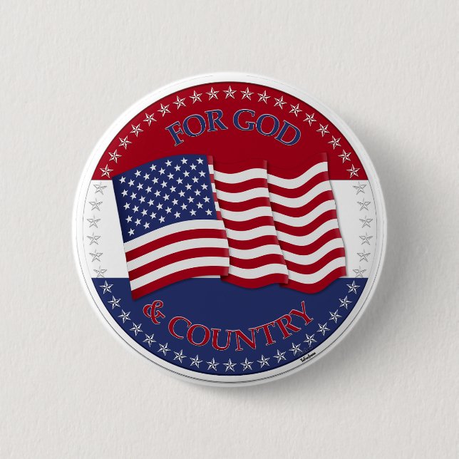For God and Country with USA Flag 2 Inch Round Button (Front)