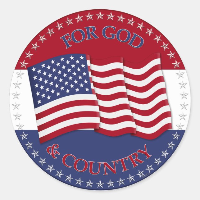 For God and Country with USA Flag Classic Round Sticker (Front)