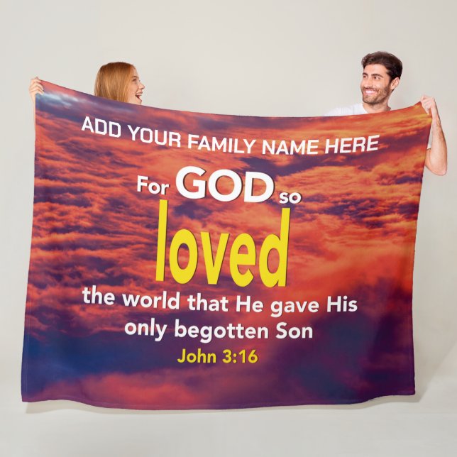 FOR GOD SO LOVED THE WORLD Christian Bible Family Fleece Blanket (In Situ)