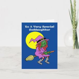 For Goddaughter Cute Cartoon Witch Halloween Holiday Card
