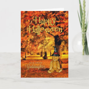 for Goddaughter on Halloween Teddy Bear Witch Card