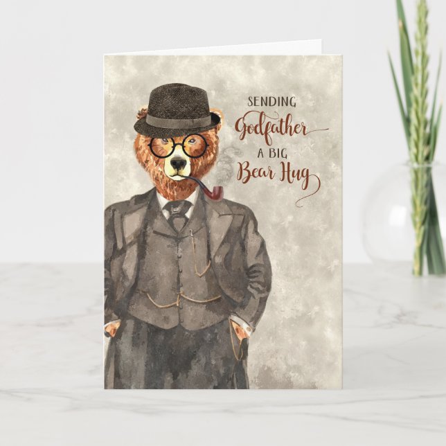 for Godfather Father's Day Hipster Bear in a Suit Card (Front)