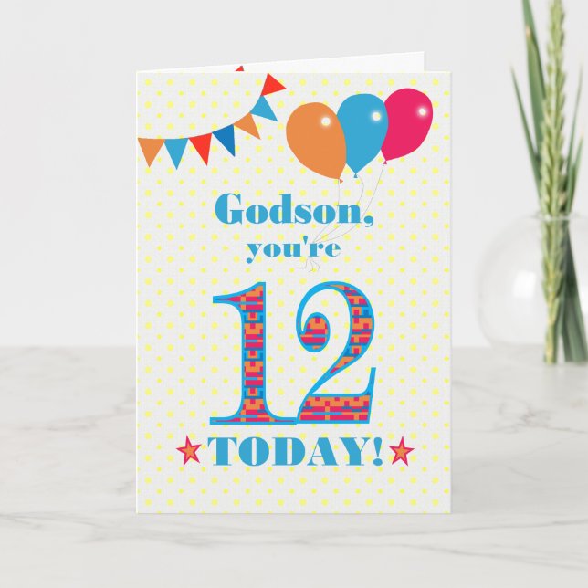 For Godson 12th Birthday Bunting Balloons Card (Front)