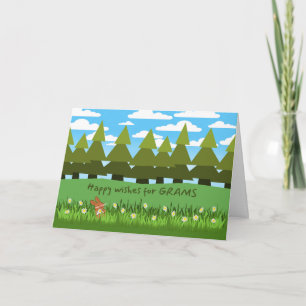 For Grams Birthday Cute Bunny with Daisy Card