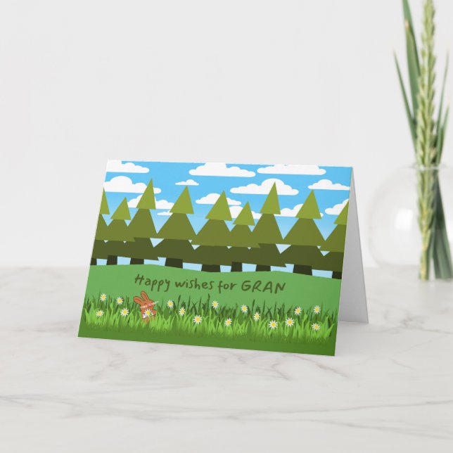 For Gran Birthday Cute Bunny with Daisy Card (Front)