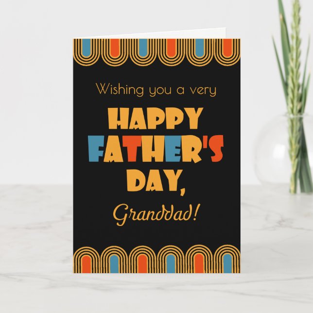 For Granddad Father's Day Deco Style on Black Card (Front)
