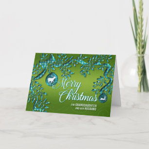 for Granddaughter and Husband Green and Turquoise Holiday Card