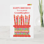 For Granddaughter Custom Age Birthday Cake Card<br><div class="desc">You can add the age to this brightly colored birthday card for your granddaughter, with a strawberry birthday cake. The cake has lots of candles with different patterns and there is a patterned band around the cake with colorful summer fruits - strawberries, raspberries, limes and orange slices. Above the cake,...</div>