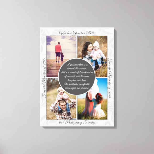 for Grandma 4 Photo Name and Message Loving Memory Canvas Print (Front)
