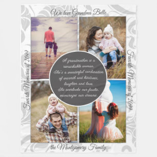 for Grandma 4 Photo Name and Message Loving Memory Fleece Blanket