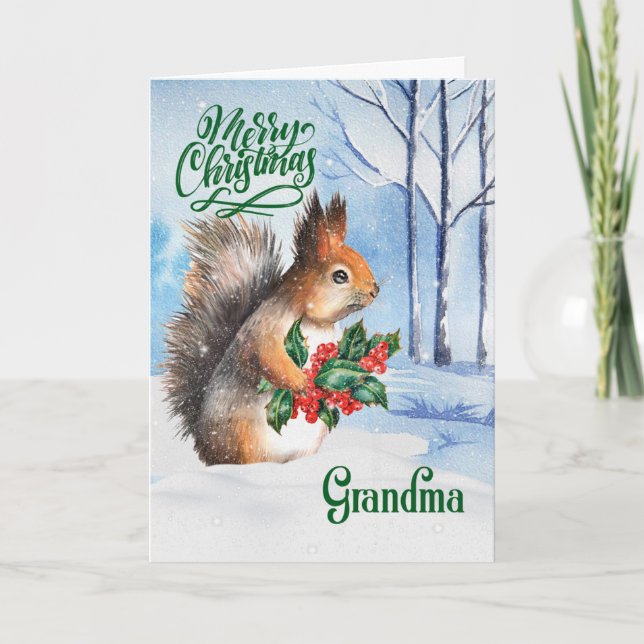 for Grandma Christmas Squirrel Winter Woodland Holiday Card (Front)