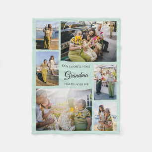 For Grandma Soft cozy photo collage light blue Fleece Blanket