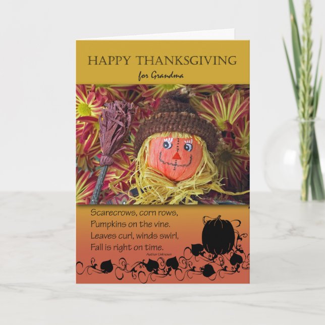 For Grandma Thanksgiving Cute Scarecrow Holiday Card (Front)