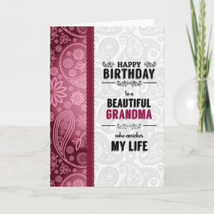 for Grandmother's Birthday Pink Hearts and Paisley Card