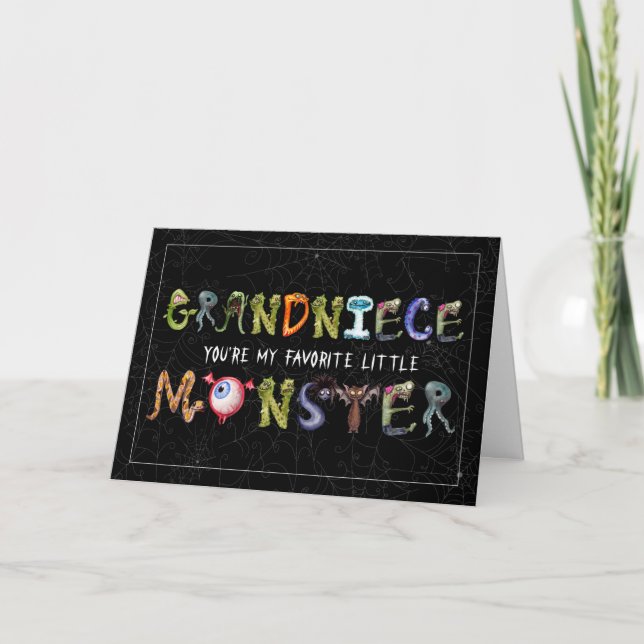 for Grandniece Cute Little Monster Funny Halloween Holiday Card (Front)