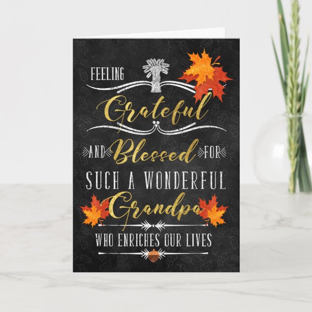 for Grandpa Chalkboard Blessings on Thanksgiving Holiday Card (Front)
