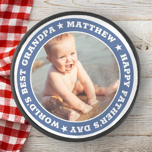 For Grandpa Happy Father's Day Photo Keepsake Hockey Puck