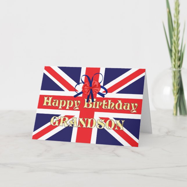 For Grandson, a Birthday card with a Union Jack (Front)