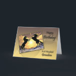 For grandson a Birthday card with rearing horses<br><div class="desc">Two black stallions rearing at each other with a glorious sunset in the background. A great card for a horse lover.</div>