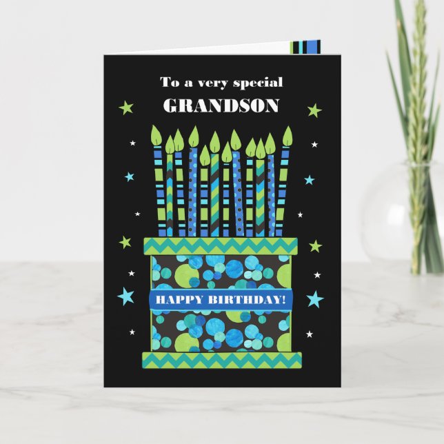 For Grandson Birthday Cake with Candles Card (Front)