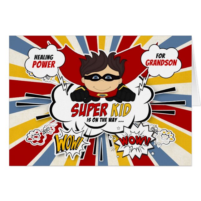 for Grandson Get Well Boy Superhero Comic Book (Front Horizontal)