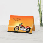 For Grandson, Motorcycle sunset birthday Card<br><div class="desc">A motorbike similar to a Harley standing by the sea with a glorious orange sunset. A great card for anybody who likes biking and motorcycles.See the whole range of cards for ages and relationships in my store. All artwork copyright Norma Cornes</div>