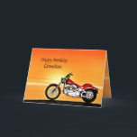 For Grandson, Motorcycle sunset birthday Card<br><div class="desc">A motorbike similar to a Harley standing by the sea with a glorious orange sunset. A great card for anybody who likes biking and motorcycles.See the whole range of cards for ages and relationships in my store. All artwork copyright Norma Cornes</div>