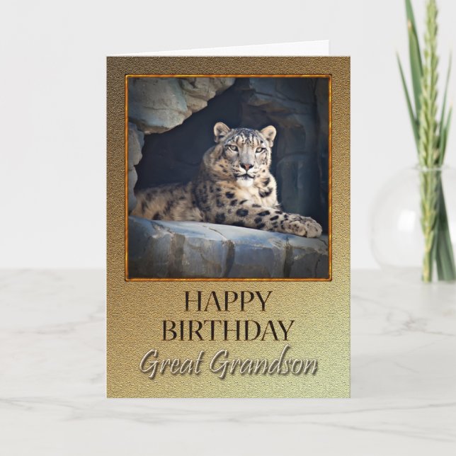 For Great Grandson a Birthday with a snow leopard Card (Front)