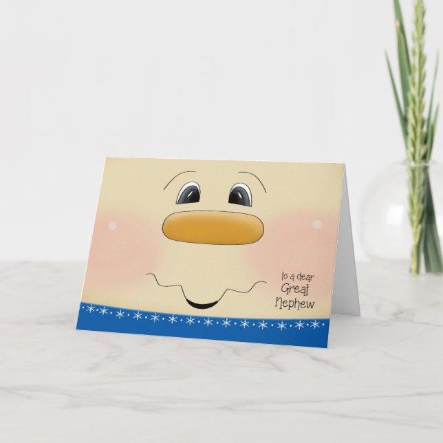 For Great Nephew Christmas Happy Snowman Face Holiday Card (Front)