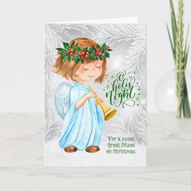 for Great Niece Christmas Angel Girl and Pines Holiday Card (Front)