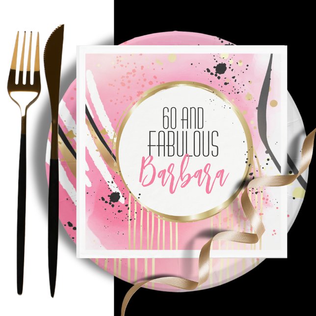 For Her 60 and Fabulous Pink Black Abstract Retro Napkin (Creator Uploaded)