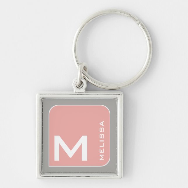 for her a modern pink square logo monogram keychain (Front)