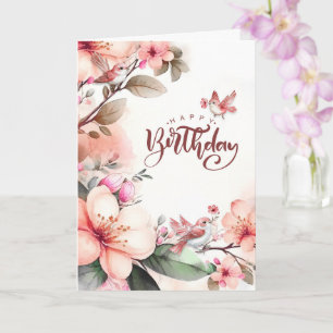 for Her Birthday Botanical with Peach Magnolias Card