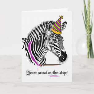 For Her Birthday Zebra in Party Hat Painted Line Card
