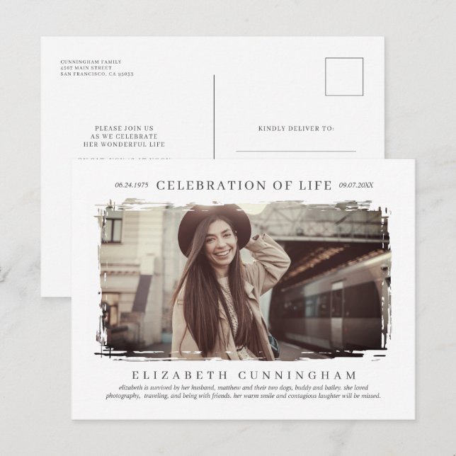 For Her Celebration of Life Modern Simple Photo Invitation Postcard (Front/Back)