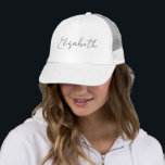 For Her Script Name Elegant Girls' Modern Trucker Hat<br><div class="desc">Personalized Initial Letter Name For Him For Her Template Elegant Trendy White Trucker Hat.</div>