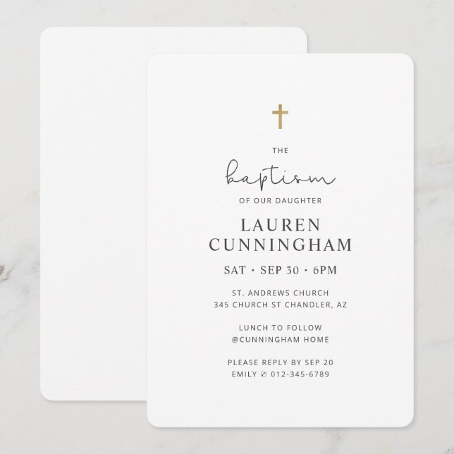 For Her Simple Modern Elegant Cross Baptism Invitation (Front/Back)