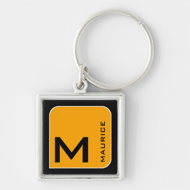 for him a modern yellow square logo monogram keychain (Front)