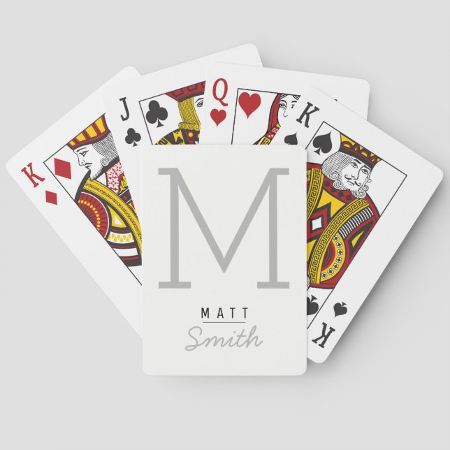 for him an elegant grey and white monogram playing cards (Back)