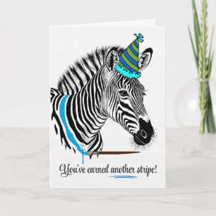 For Him Birthday Zebra in Party Hat Painted Line Card